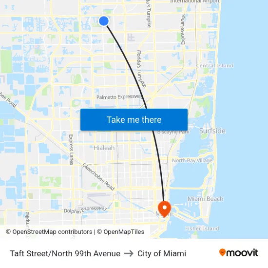 Taft Street/North 99th Avenue to City of Miami map
