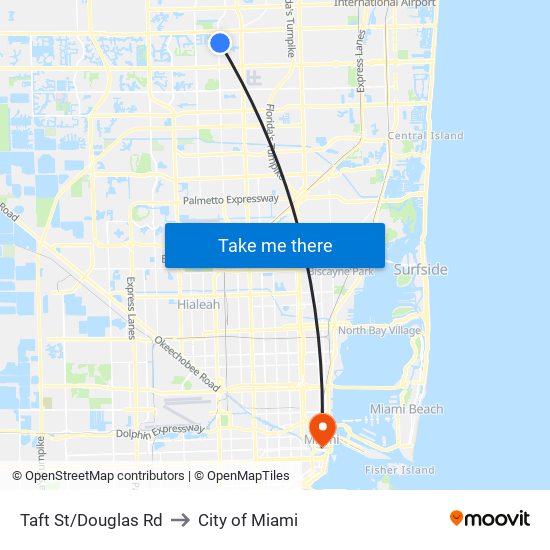 Taft St/Douglas Rd to City of Miami map