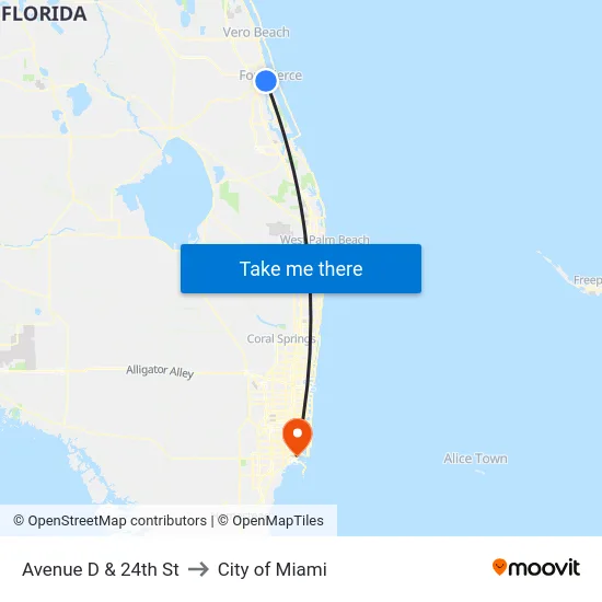 Avenue D & 24th St to City of Miami map