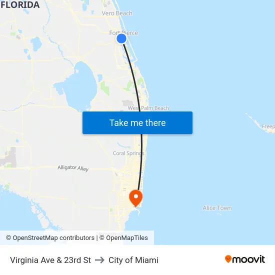 Virginia Ave & 23rd St to City of Miami map