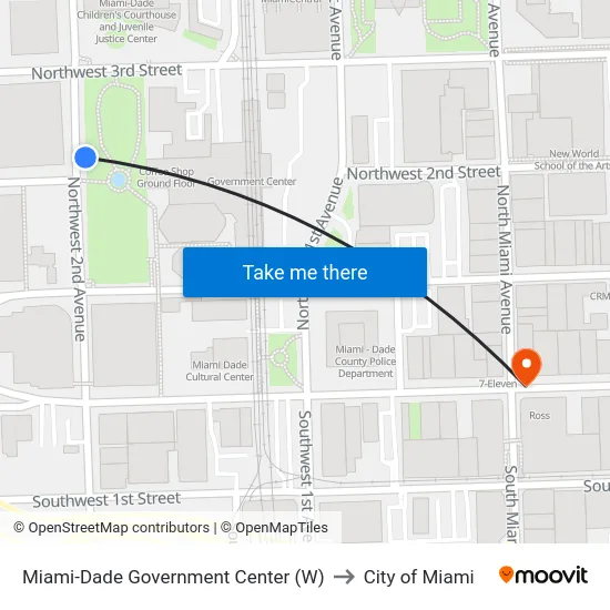 Miami-Dade Government Center (W) to City of Miami map