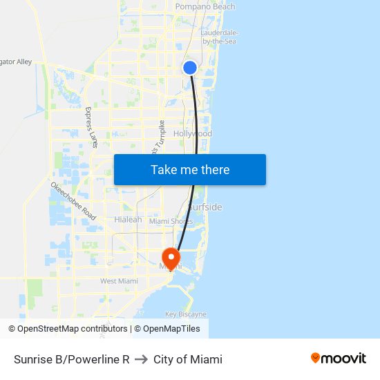 SUNRISE B/POWERLINE R to City of Miami map