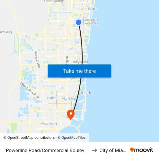 Powerline Road/Commercial Boulevard to City of Miami map