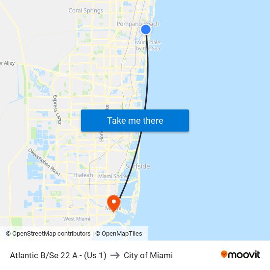 Atlantic B/Se 22 A - (Us 1) to City of Miami map