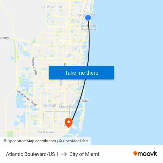 Atlantic Boulevard/US 1 to City of Miami map