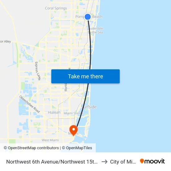 Northwest 6th Avenue/Northwest 15th Street to City of Miami map