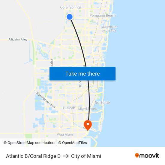 Atlantic B/Coral Ridge D to City of Miami map
