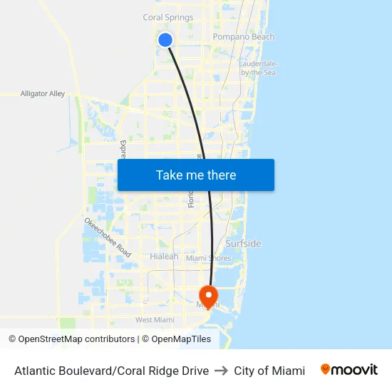 Atlantic Boulevard/Coral Ridge Drive to City of Miami map
