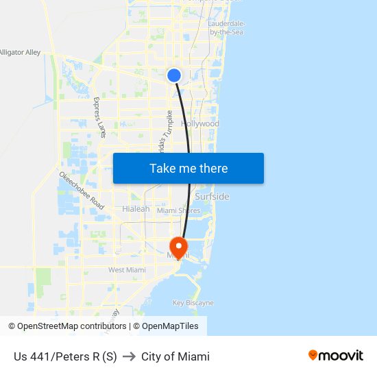 US 441/PETERS R (S) to City of Miami map