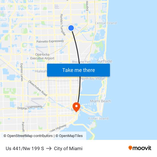 Us 441/Nw 199 S to City of Miami map