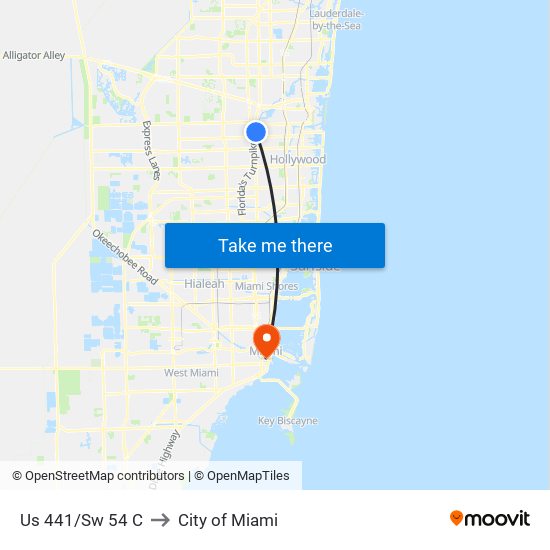 Us 441/Sw 54 C to City of Miami map