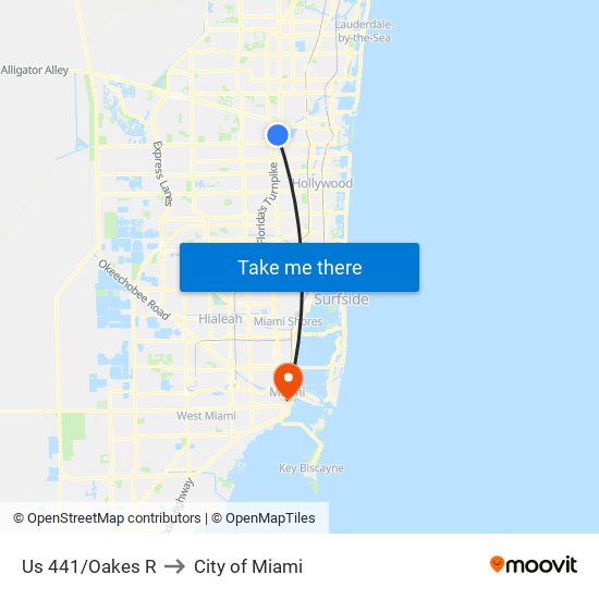 US 441/OAKES R to City of Miami map