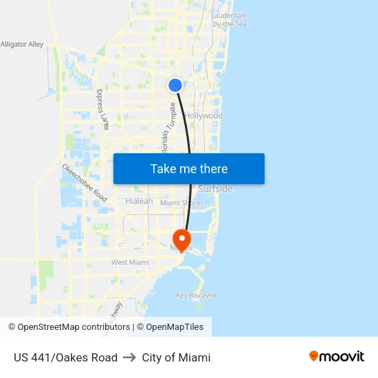 US 441/Oakes Road to City of Miami map