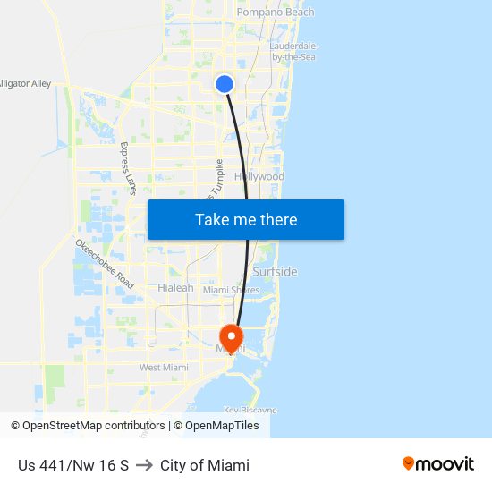 Us 441/Nw 16 S to City of Miami map