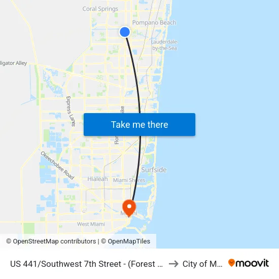 US 441/Southwest 7th Street - (Forest Boulevard) to City of Miami map