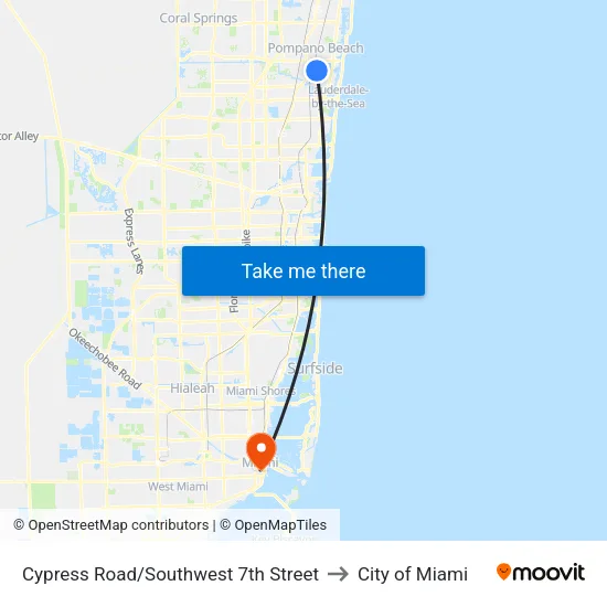 Cypress Road/Southwest 7th Street to City of Miami map