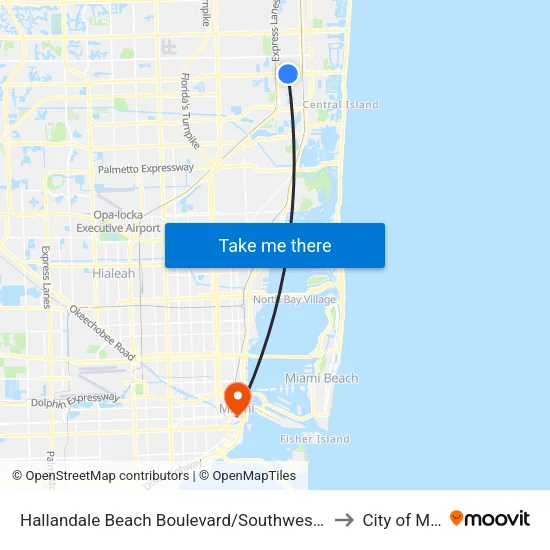 Hallandale Beach Boulevard/Southwest 8th Avenue to City of Miami map