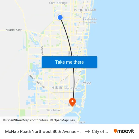 McNab Road/Northwest 80th Avenue - (Valley Bank) to City of Miami map