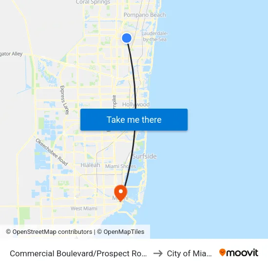 Commercial Boulevard/Prospect Road to City of Miami map