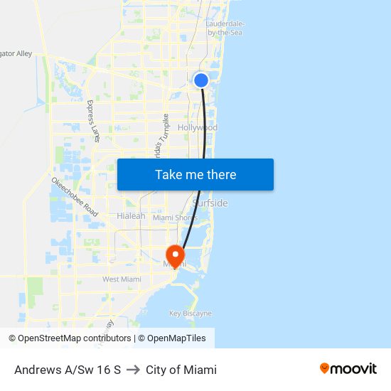 Andrews A/Sw 16 S to City of Miami map