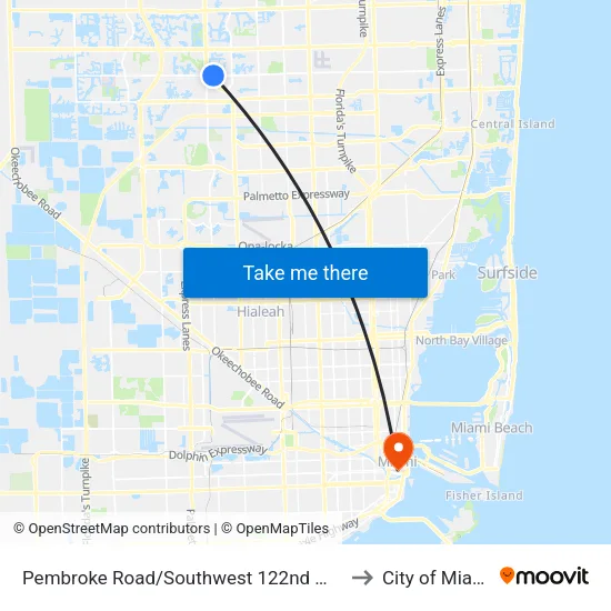 Pembroke Road/Southwest 122nd Way to City of Miami map