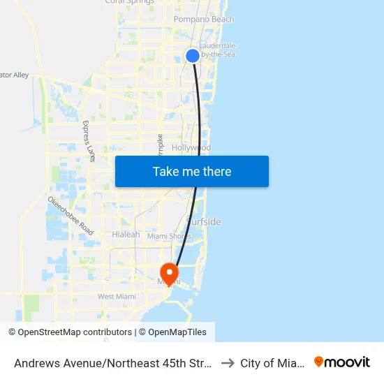 Andrews Avenue/Northeast 45th Street to City of Miami map