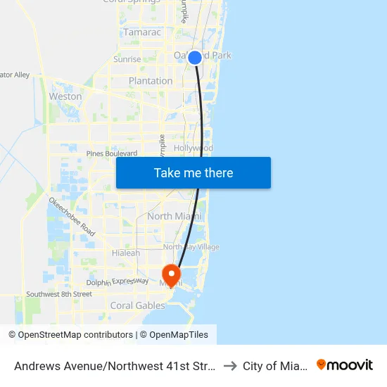 Andrews Avenue/Northwest 41st Street to City of Miami map