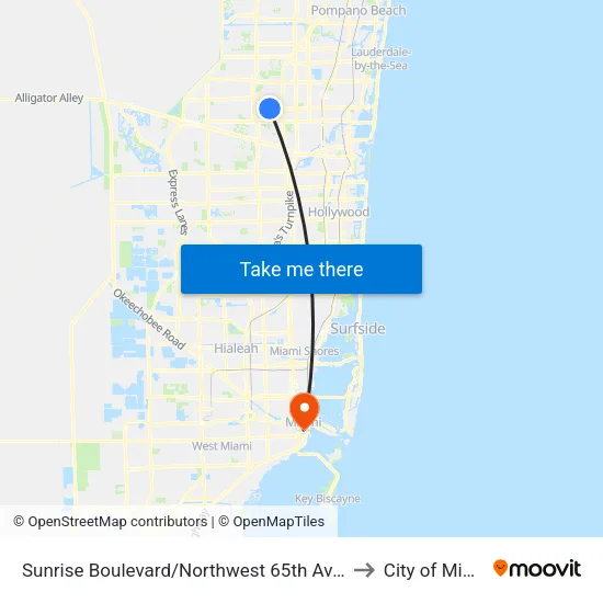 Sunrise Boulevard/Northwest 65th Avenue to City of Miami map