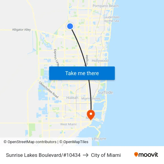Sunrise Lakes Boulevard/#10434 to City of Miami map