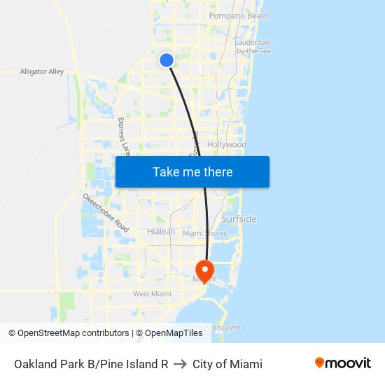 Oakland Park B/Pine Island R to City of Miami map