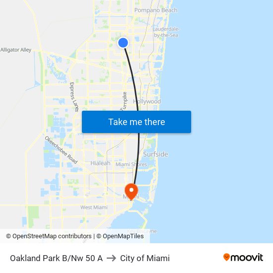 Oakland Park B/Nw 50 A to City of Miami map