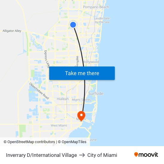 Inverrary D/International Village to City of Miami map