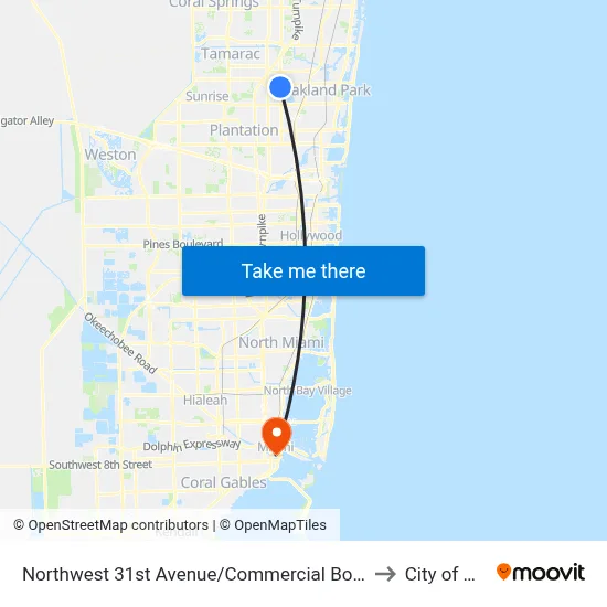 Northwest 31st Avenue/Commercial Boulevard (South) to City of Miami map