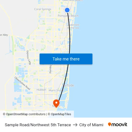 Sample Road/Northwest 5th Terrace to City of Miami map