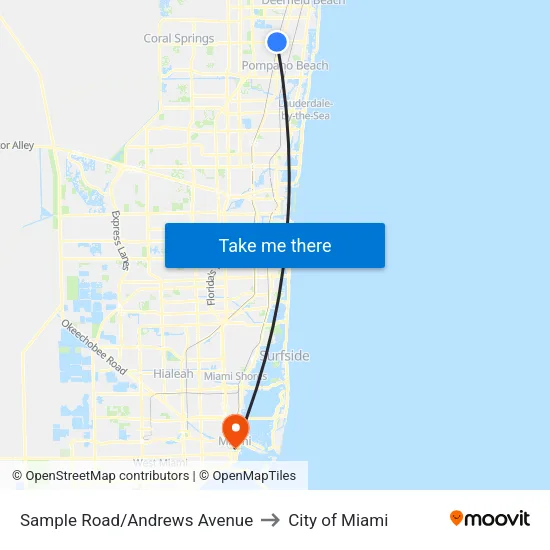 Sample Road/Andrews Avenue to City of Miami map