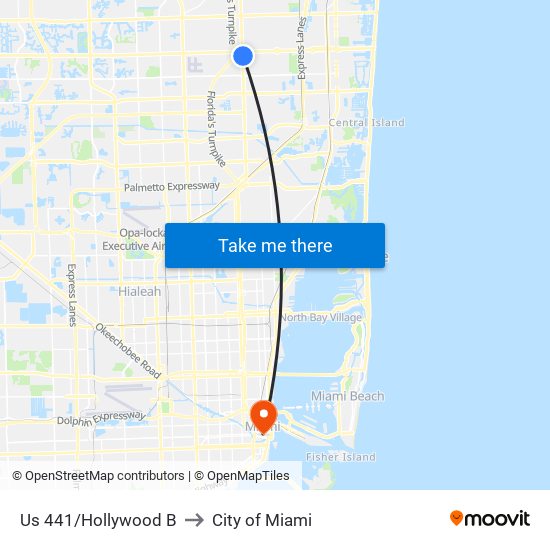 Us 441/Hollywood B to City of Miami map