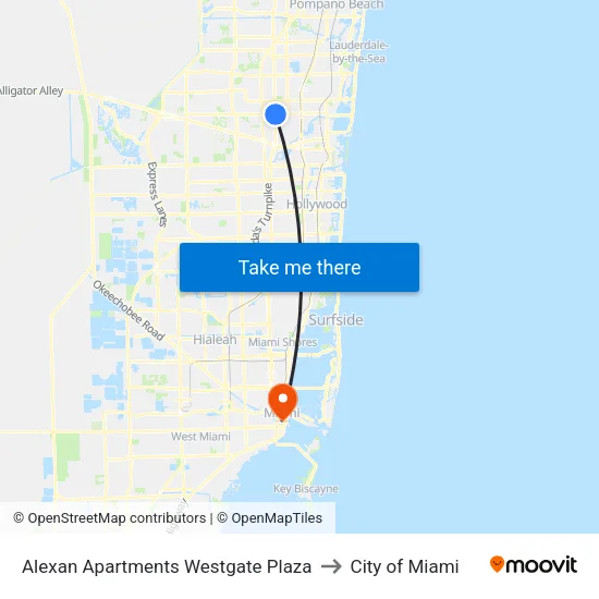 Alexan Apartments Westgate Plaza to City of Miami map