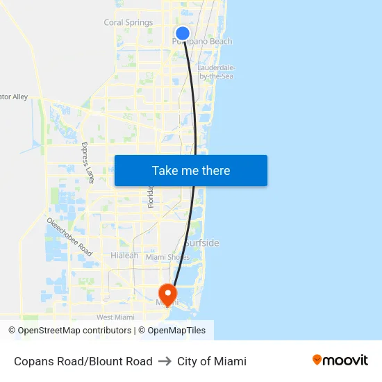 Copans Road/Blount Road to City of Miami map