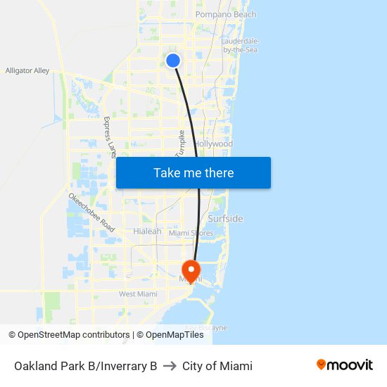 Oakland Park B/Inverrary B to City of Miami map