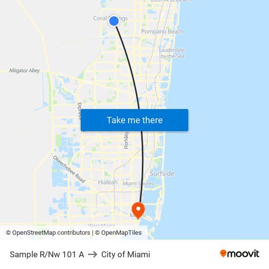 Sample R/Nw 101 A to City of Miami map