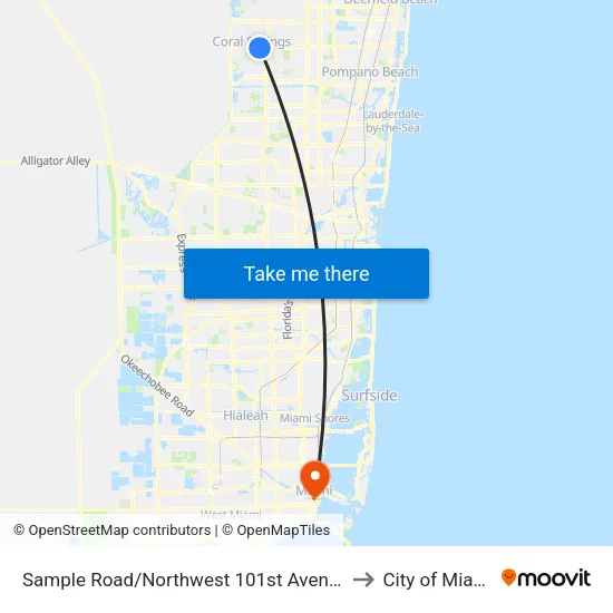 Sample Road/Northwest 101st Avenue to City of Miami map