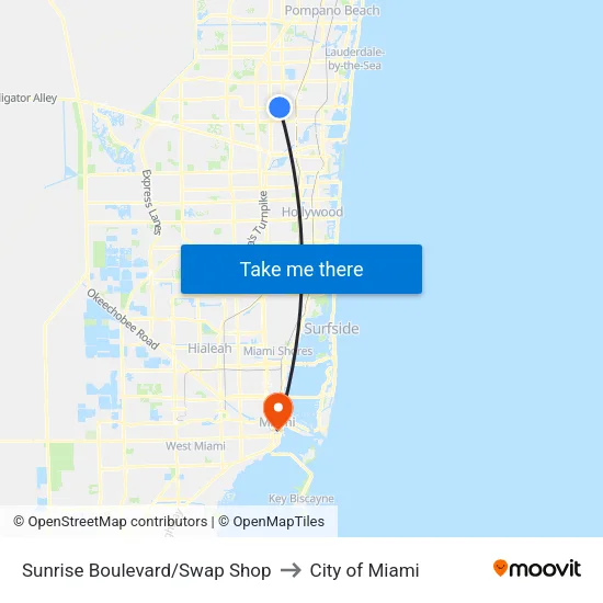 Sunrise Boulevard/Swap Shop to City of Miami map