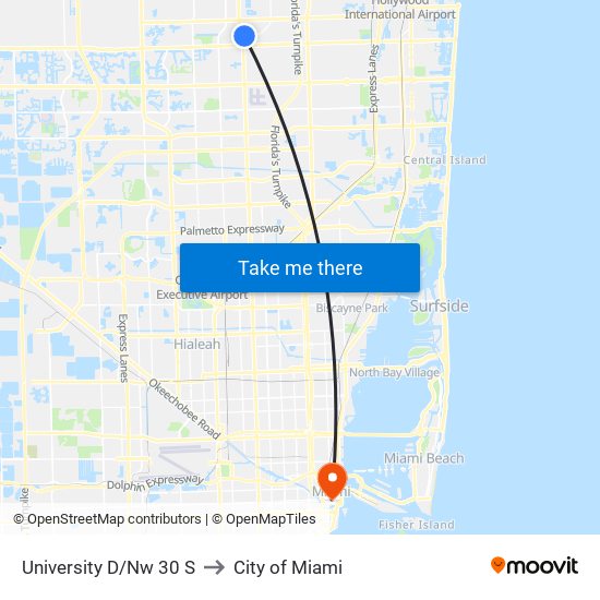 University D/Nw 30 S to City of Miami map
