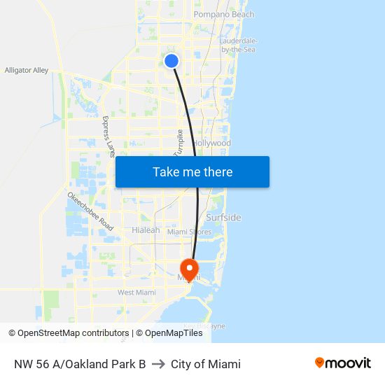 NW 56 A/Oakland Park B to City of Miami map