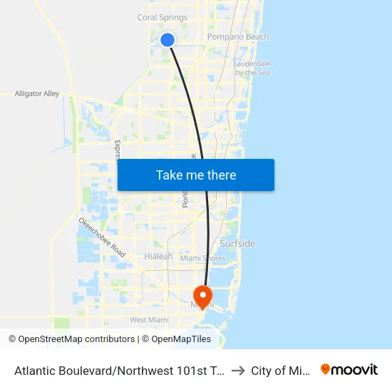 Atlantic Boulevard/Northwest 101st Terrace to City of Miami map