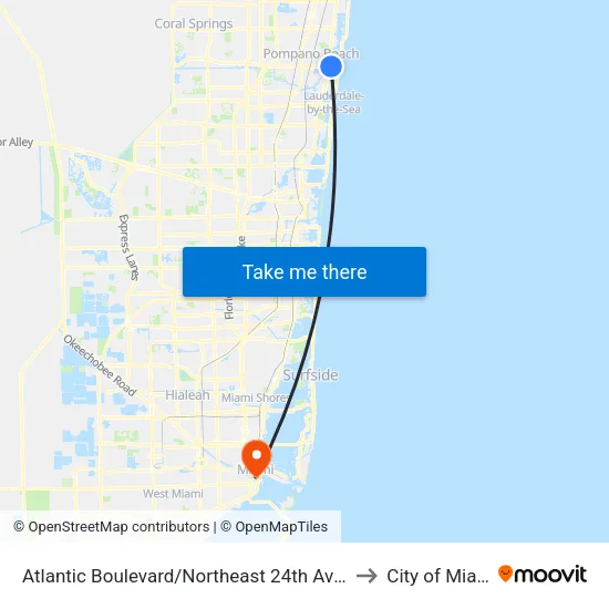 Atlantic Boulevard/Northeast 24th Avenue to City of Miami map