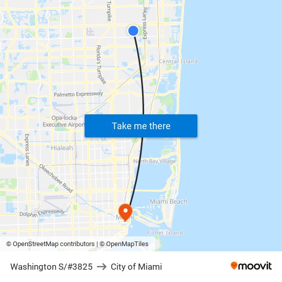 Washington S/#3825 to City of Miami map