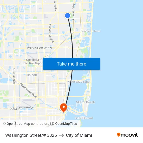 Washington Street/# 3825 to City of Miami map