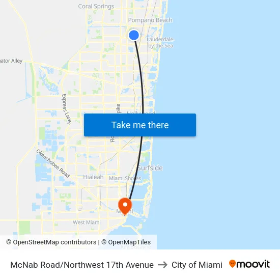 McNab Road/Northwest 17th Avenue to City of Miami map