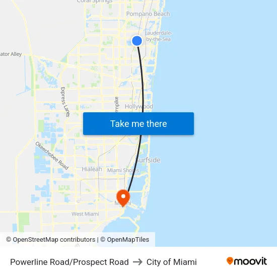 Powerline Road/Prospect Road to City of Miami map